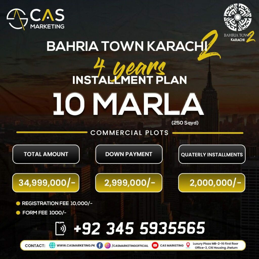 Bahria Town Karachi 2 Commercial Plots 10 Marla Payment Plan